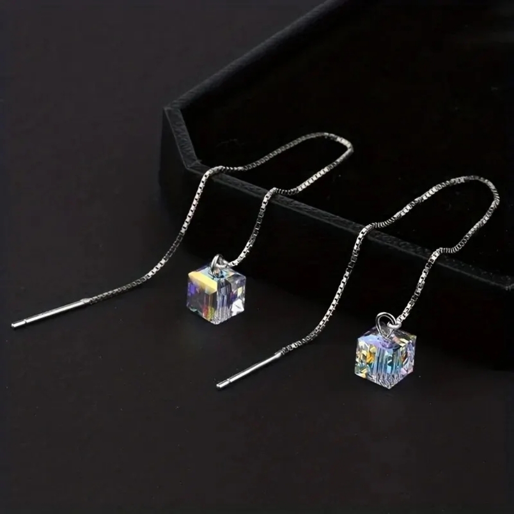 Silver & CZ Threader Earrings
